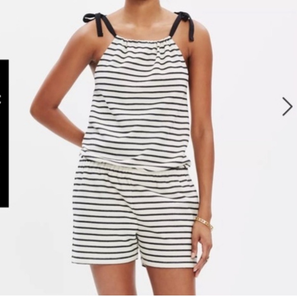 Madewell Tie-Shoulder Romper in Stripe